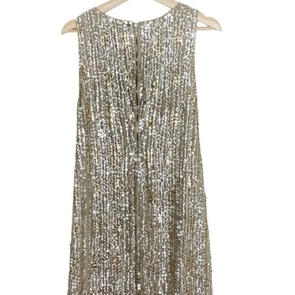Sz 6 Alice+Olivia Glam A Line Dress Size 6 Champage Silver Sparkle A Line Dress - Picture 11 of 16